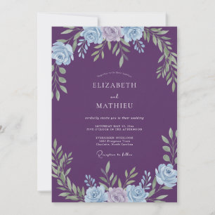 Purple Floral Laurel Romance Wedding Invitation