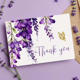 Purple Floral Lavender Boho Wedding Thank You Postcard