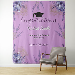 Purple Floral Lavender Girly Grad Photo Backdrop  Tapestry