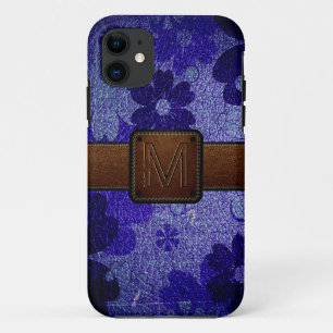 Purple Floral Leather Look Brown Tag iPhone 11 Case