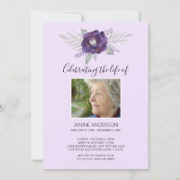 Purple Floral Life Célébration photo Invitation