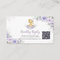 Purple Floral Lion Cub Baby Shower QR Code RSVP