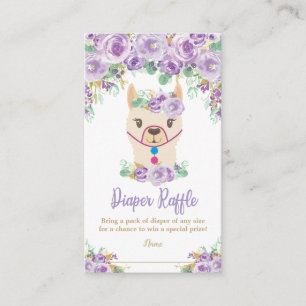 Purple Floral Llama Baby Shower Diaper Raffle Enclosure Card