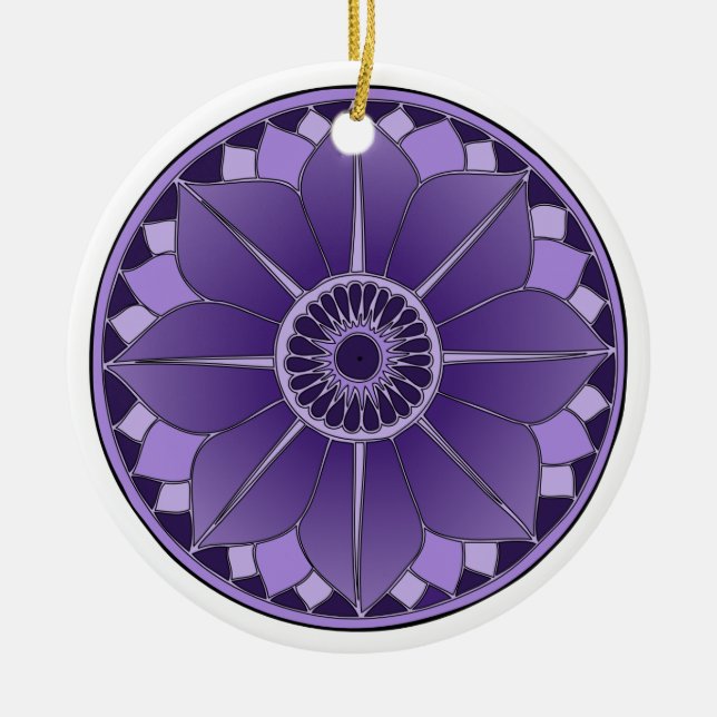 Purple Floral Lotus New Age Spiritual Mandala Ceramic Ornament (Front)