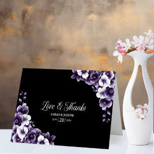 Purple Floral Love and Thanks Wedding Thank You Card