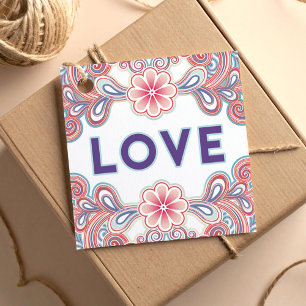 Purple floral love theme favour tags