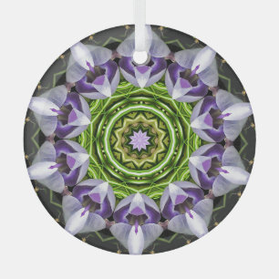 Purple Floral Mandala Kaleidoscope Art Glass Ornament