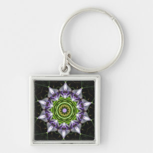 Purple Floral Mandala Kaleidoscope Art Keychain