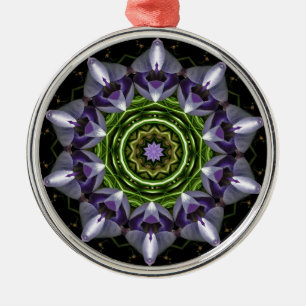 Purple Floral Mandala Kaleidoscope Art Metal Ornament