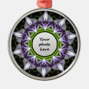 Purple Floral Mandala Kaleidoscope Art Metal Ornament