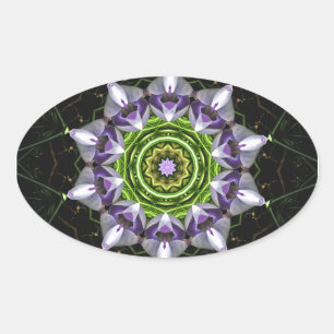 Purple Floral Mandala Kaleidoscope Art Oval Sticker