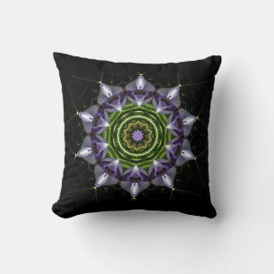 Purple Floral Mandala Kaleidoscope Art Throw Pillow