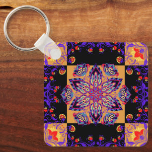 Purple Floral Mandala, Violet Nature Keychain