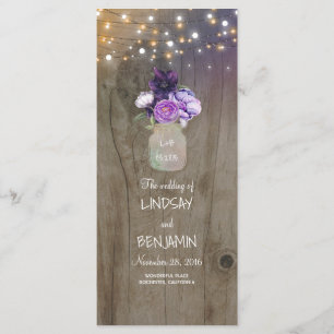 Purple Floral Mason Jar Mariage rustique Programme