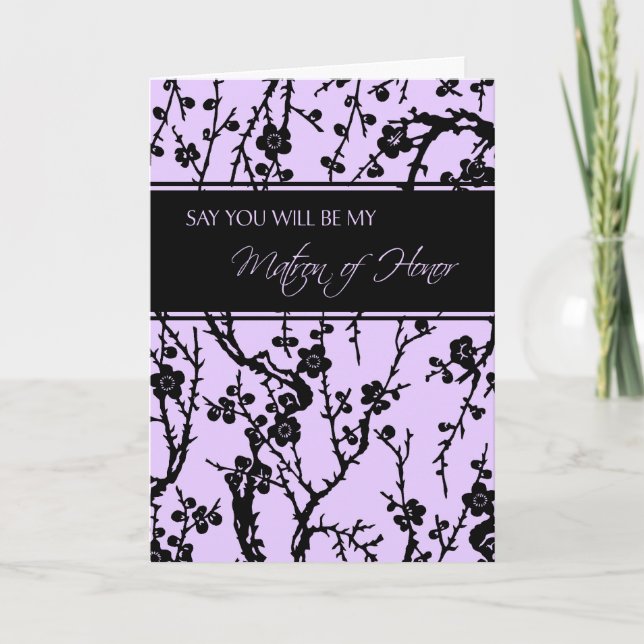 Purple Floral Matron of Honour Invitation Card (Front)