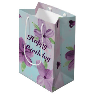 Purple Floral Medium Sized Gift-Bag With Blue Gift Bag