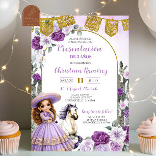 Purple Floral Mexican Charra Girl Presentacion de  Invitation