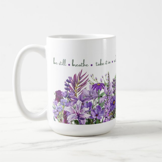 Purple Floral 'Mindful Blooms' Mug (Left)