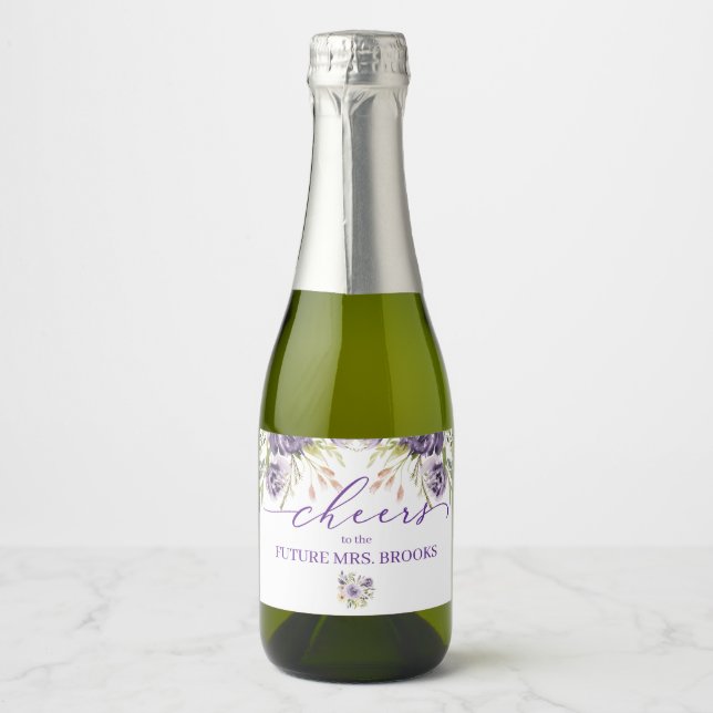 Purple Floral Mini Champagne Label (Front)