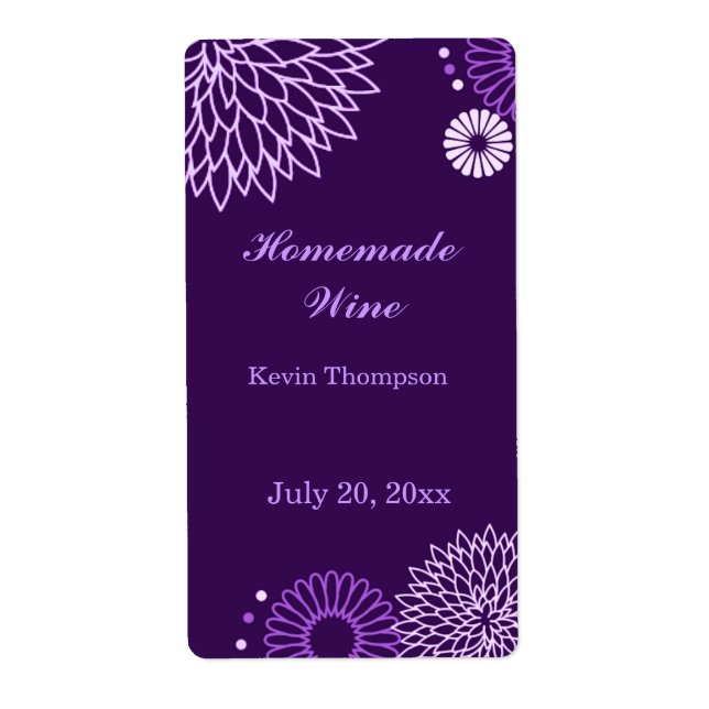 Purple Floral Mini Wine Label (Front)