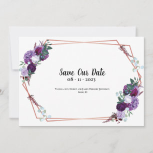 Purple Floral Modern Announcement Save the Date