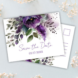 Purple Floral Modern Botanical Boho Save The Date Postcard