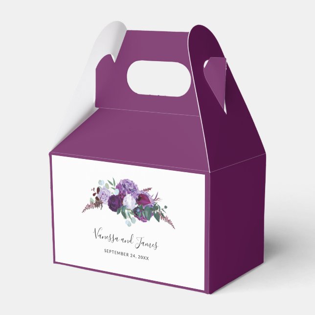 Purple Floral Modern Elegant Wedding Favor Box (Front Side)