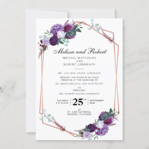 Purple Floral Modern Geometric Wedding Invitation