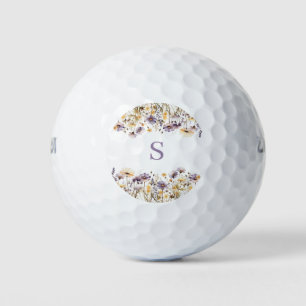 Purple Floral Monogram  Golf Balls