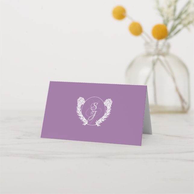 Purple Floral Monogram Lavender Elegant Wedding  Place Card (Back)