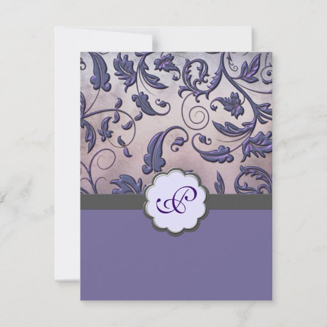Purple Floral Monogram Save the Date (Front)
