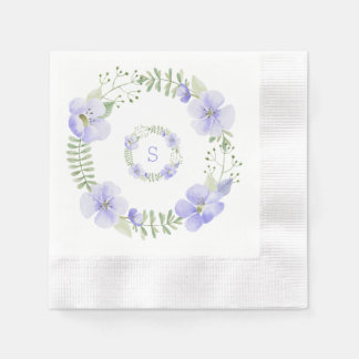 Purple Floral Monogram Watercolor Elegant Napkin