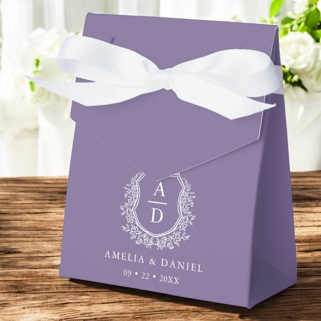 Purple Floral Monogram Wedding Crest Modern Favor Box (Creator Uploaded)