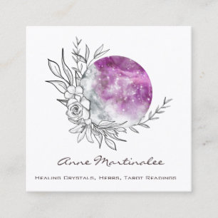 Purple Floral Moon Square Business Card