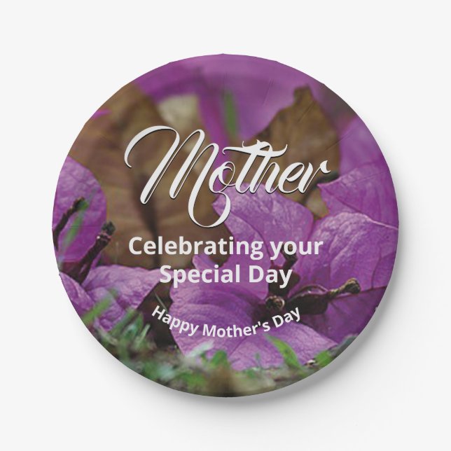 Purple Floral MOTHER'S DAY BIRTHDAY Celebration Paper Plate (Front)