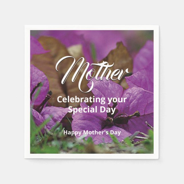 Purple Floral MOTHER'S DAY BIRTHDAY Party Paper Napkin (Front)