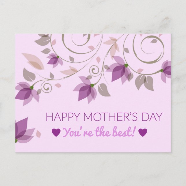 Purple Floral Mothers Day Greetings Postcard (Front)