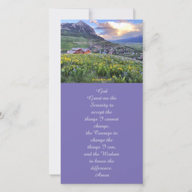 Purple Floral Mountain Memorial Prayer Card (Front)