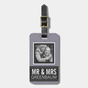 Purple Floral Mr and Mrs Personalized Photo Luggage Tag