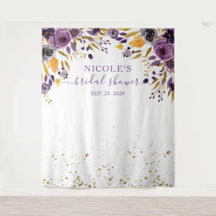 Purple Floral n Gold Bridal Shower Backdrop Tapestry