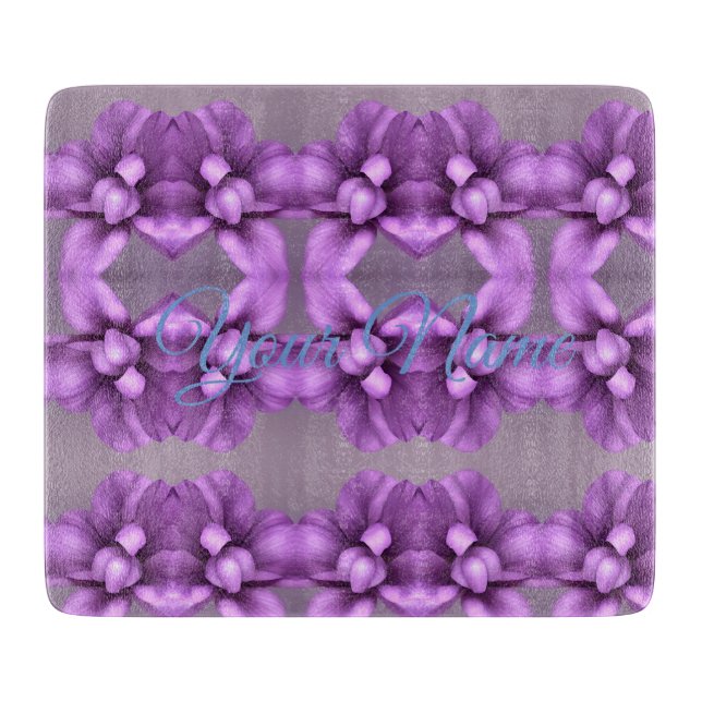 Purple Floral NAME Gift - Customizable Flower Cutting Board (Front)