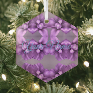 Purple Floral NAME Gift - Customizable Flower  Glass Ornament