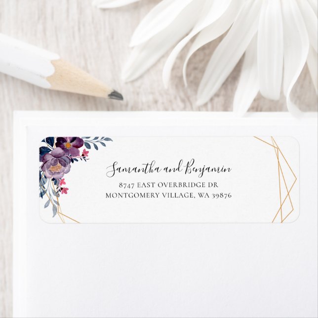 Purple Floral Newlywed Couple Return Address (Insitu)