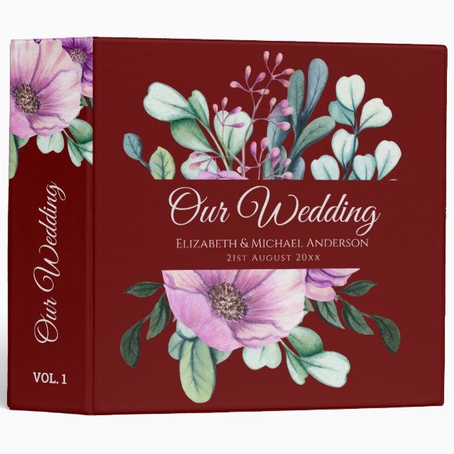 Purple Floral NEWLYWEDS Wedding Planner or Album Binder (Front/Spine)