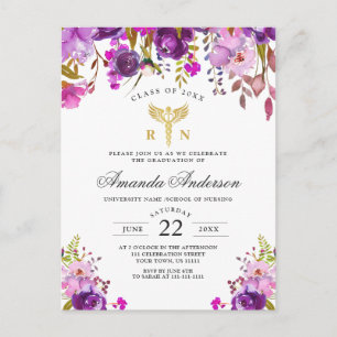 Purple Floral Nursing School Graduation invitation