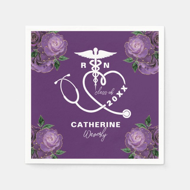Purple Floral Nursing School Napkin (Front)