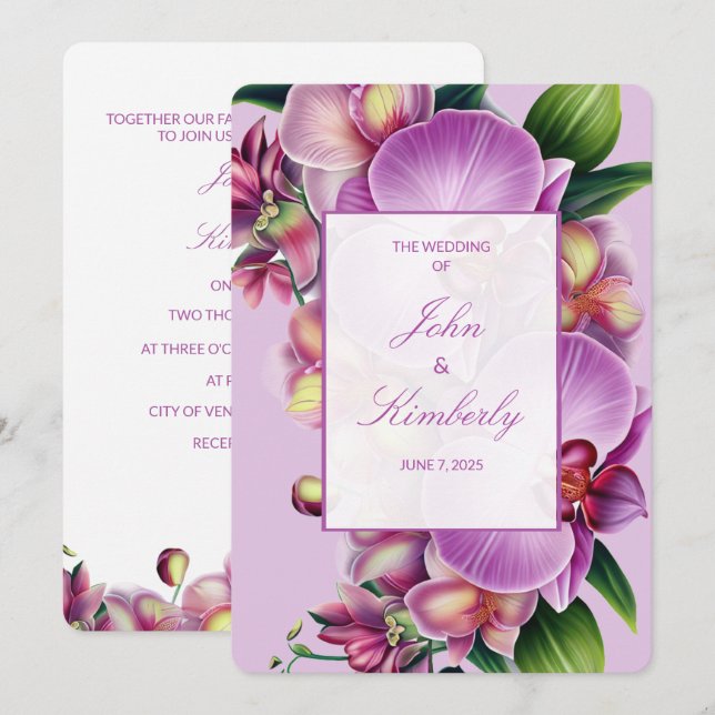 Purple Floral Orchids Wedding Invitation (Front/Back)