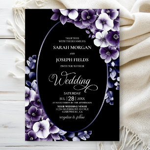 Purple Floral Oval Wedding Invitation