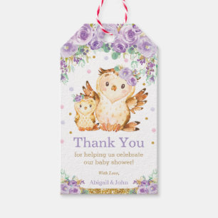 Purple Floral Owl Baby Shower Girl Thank You Gift Tags