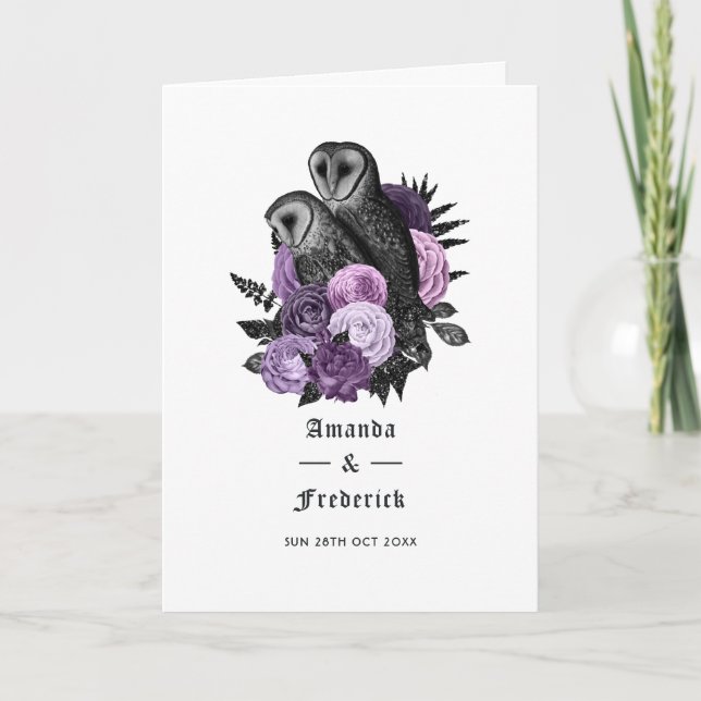 Purple Floral Owls Gothic Wedding Program (Front)